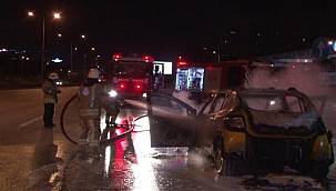 Ticari taksi alev alev yandı