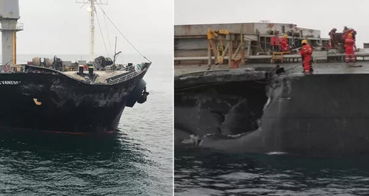 Deniz'in ortasında 2 yük gemisi çarpıştı