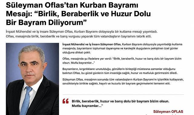 Süleyman Oflas’tan Kurban Bayramı Mesajı