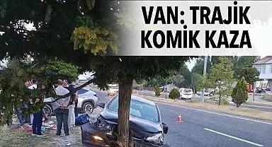 Van'da Kontrolden Çıkan Otomobil Ağaca Çarptı