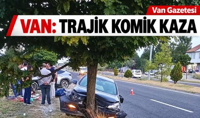 Van'da Kontrolden Çıkan Otomobil Ağaca Çarptı