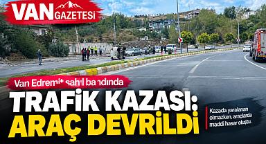 Van Edremit sahil bandında trafik kazası: Araç devrildi