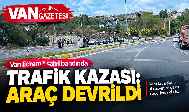Van Edremit sahil bandında trafik kazası: Araç devrildi