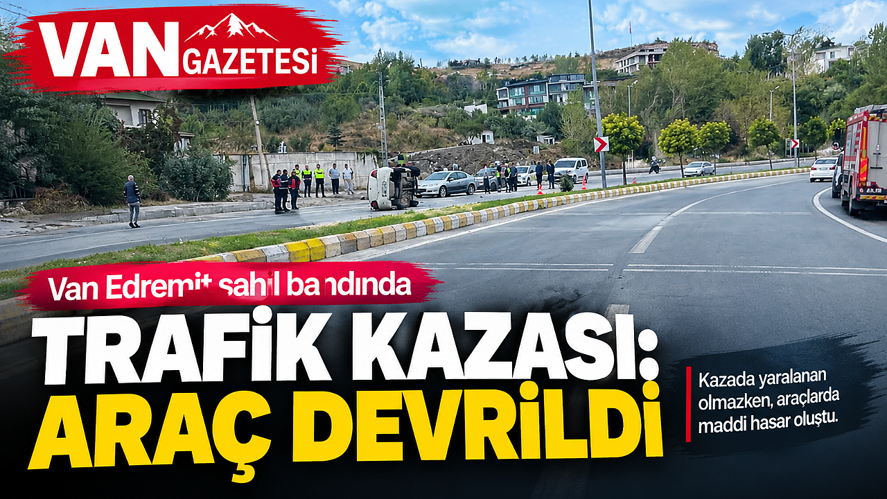 Van Edremit sahil bandında trafik kazası: Araç devrildi