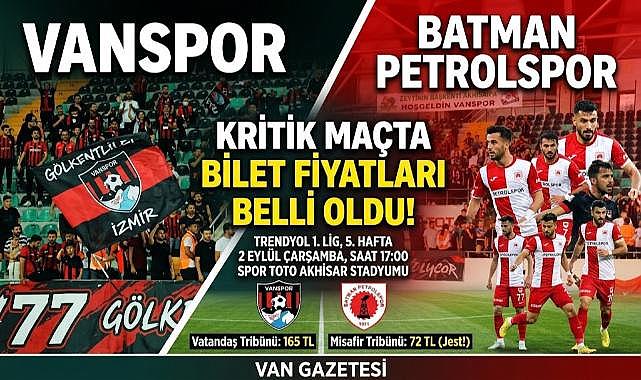Vanspor - Batman Petrolspor Maçının Bilet Fiyatları Belli Oldu!