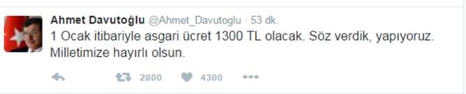 Davutoğlu’ndan Asgari Ücret Mesajı