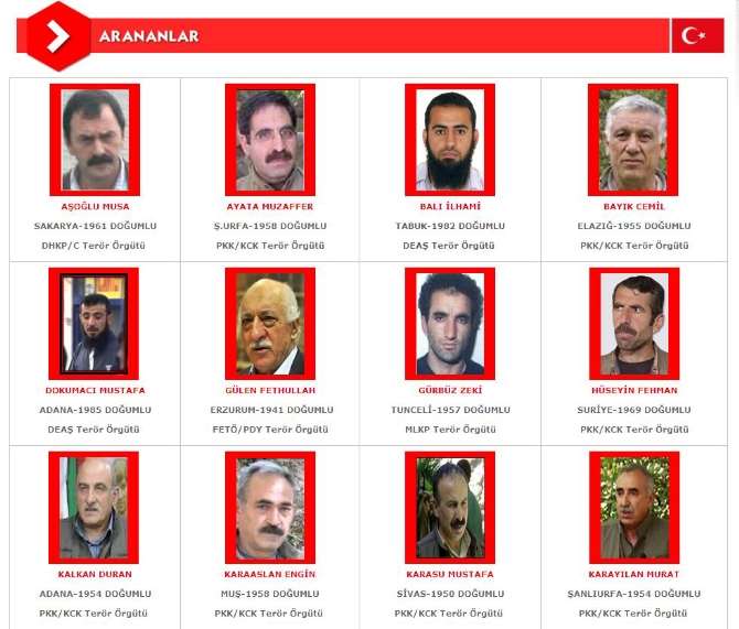 İşte Türkiye’nin Aradığı Teröristler: Gülen De Listede