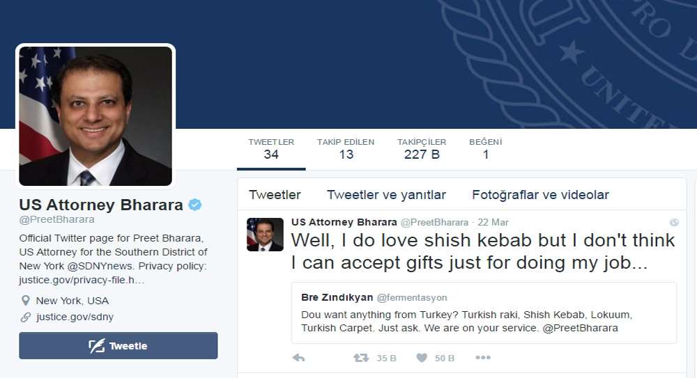 Reza Zarrab’ın Savcısından ’şiş Kebap’ Tweet’i