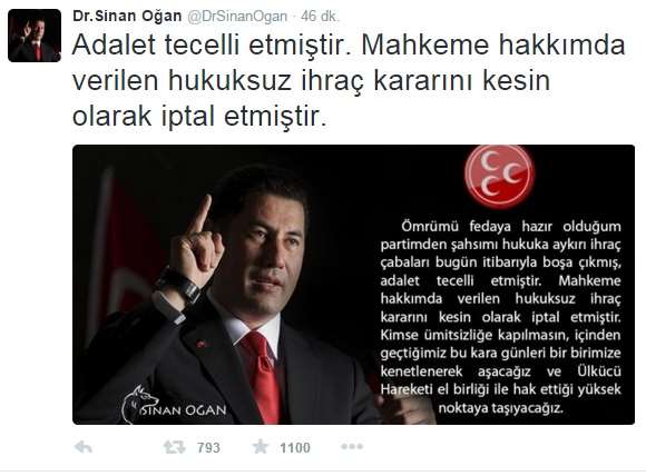 Sinan Oğan Mahkeme Kararyla Mhp’ye Geri Döndü